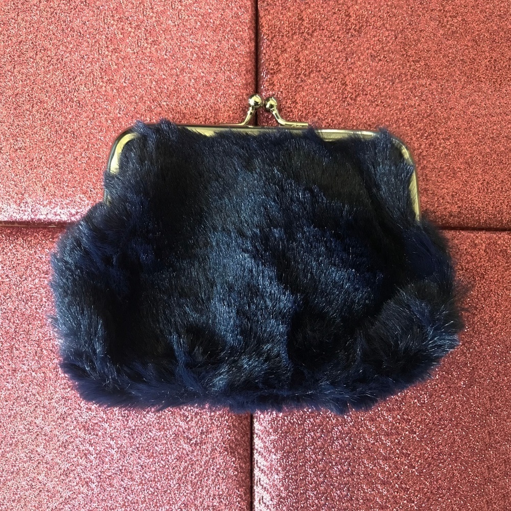 4" Faux Fur Snap Closure Soft Coin Purse - Navy
